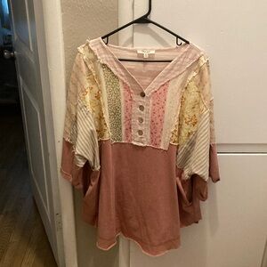 Bohemian Patchwork Top - Pink and Cream